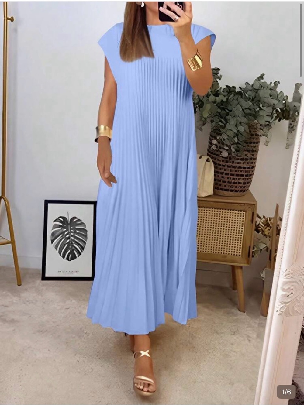 SHEIN Light Blue Pleated Cap-Sleeve Maxi Dress